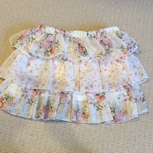Floral Ruffle Skirt - White and Pink